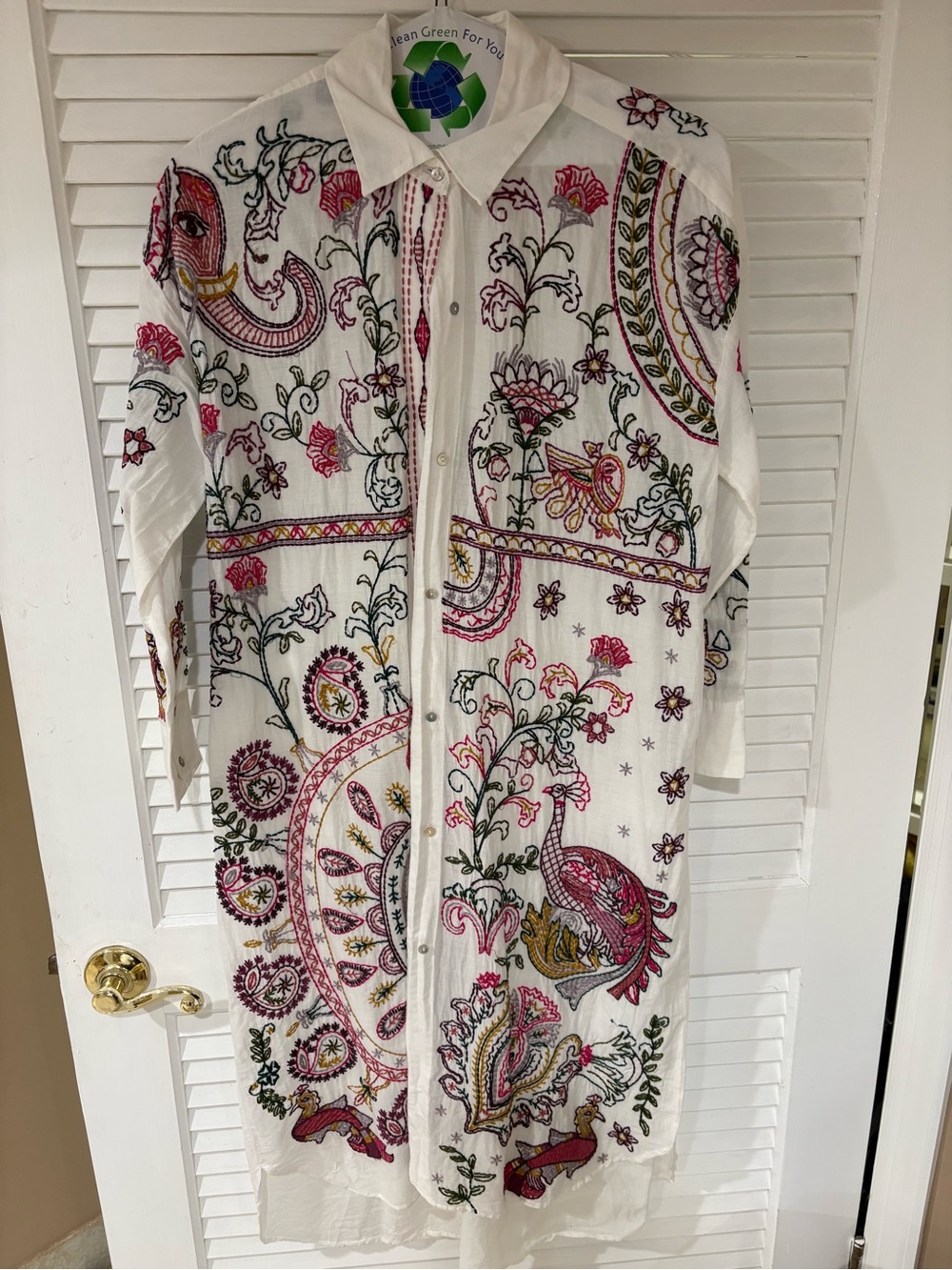 Zara Embroidered White Floral Longline Shirt Dress